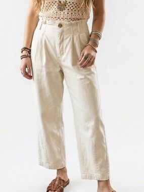 Free People boho High-Rise Wide-Leg Women’s paper bag Pants — Cream